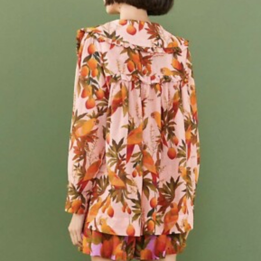 NWT XS Farm Rio Pink Mango Trees Blouse - Picture 2 of 8